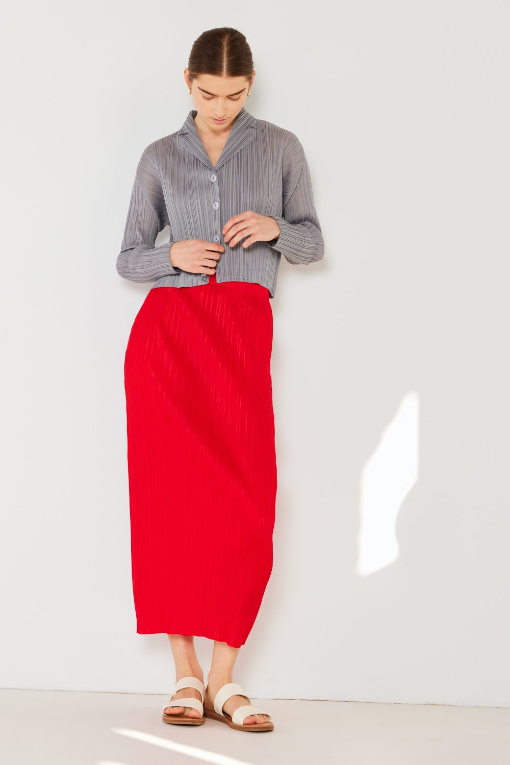 Pleated Midi Pencil Skirt