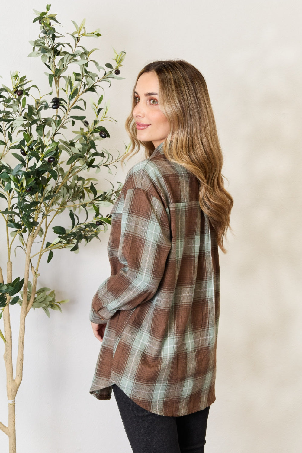 Plaid Dropped Shoulder Long Sleeve Shirt