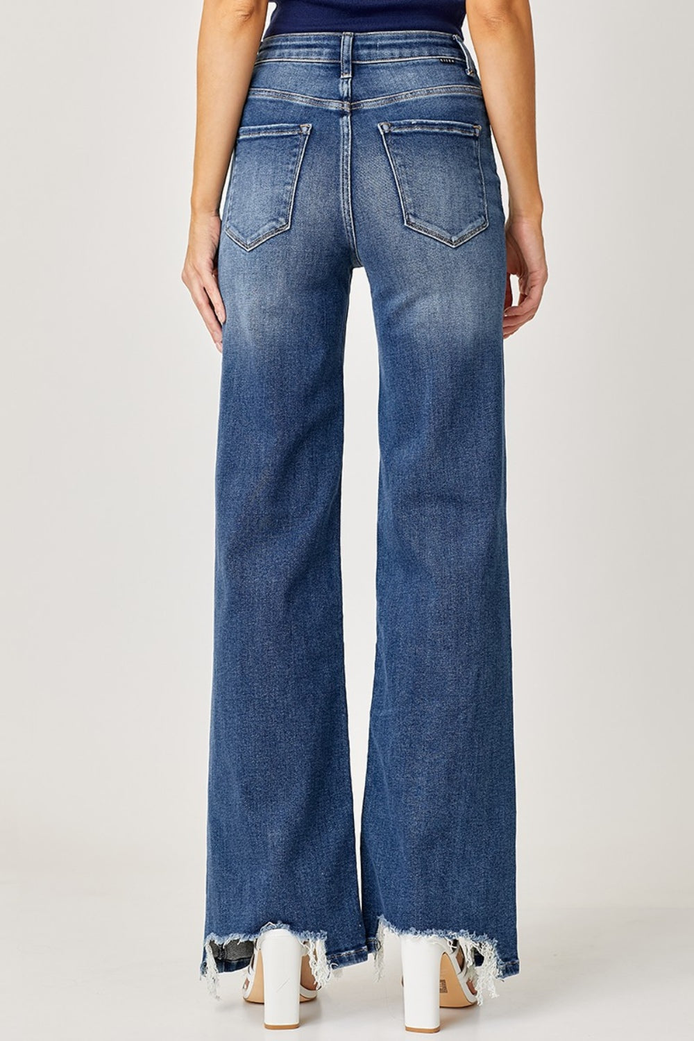 High Rise Frayed Hem Wide Leg Jeans