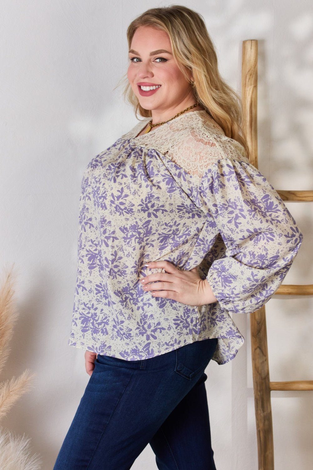 Lace Detail Printed Blouse