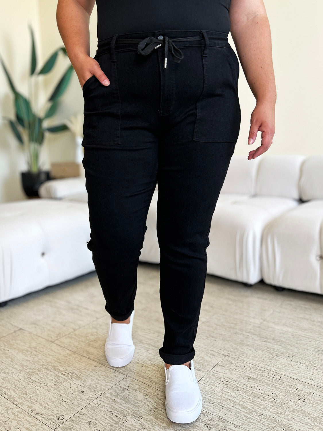 High Waist Double Roll Cuff Jeans