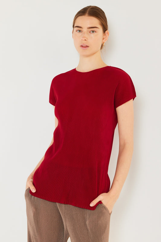 Rib Pleated Cap Sleeve Top