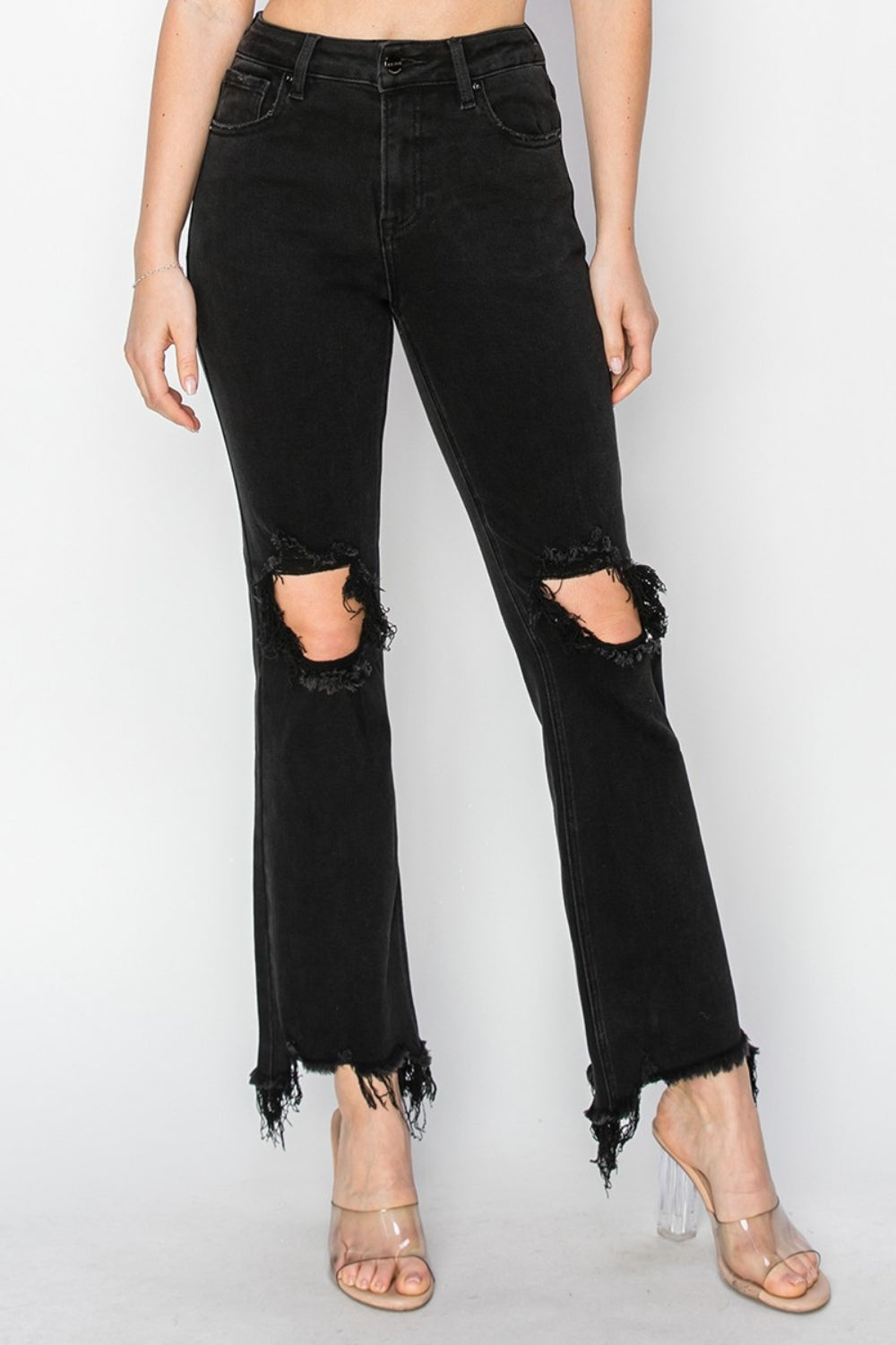 Distressed Raw Hem Jeans with Pockets