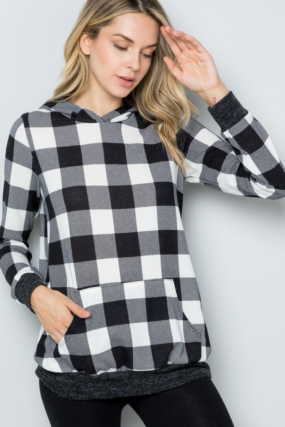 Contrast Plaid Long Sleeve Hoodie