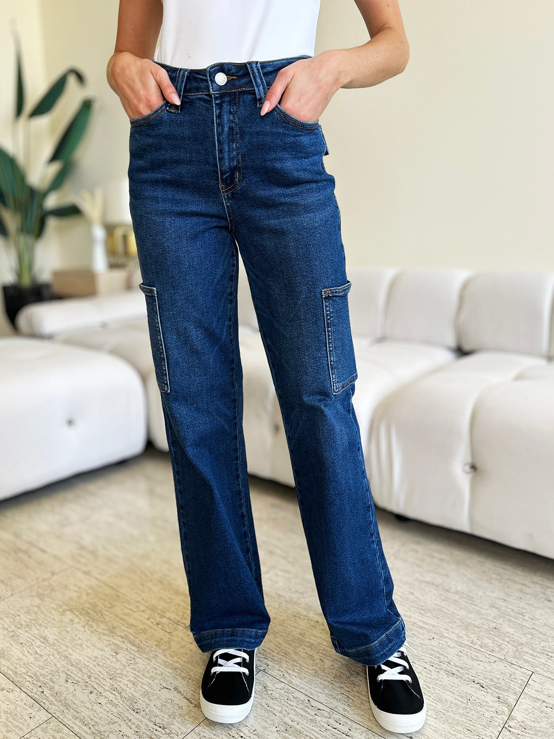 High Waist Straight Cargo Jeans