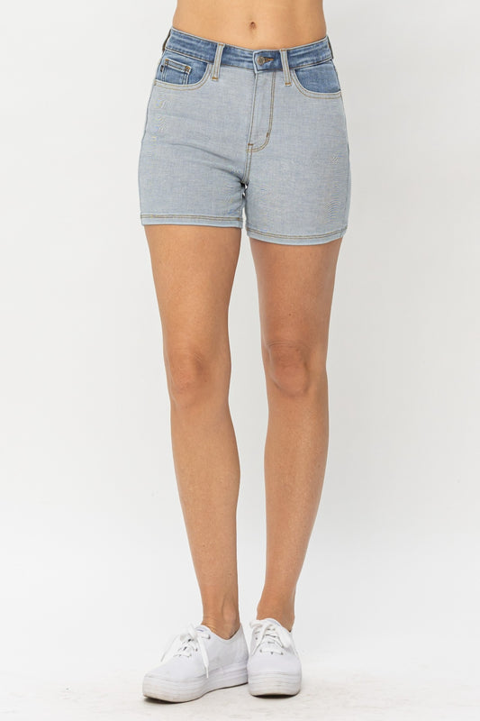 Color Block Denim Shorts