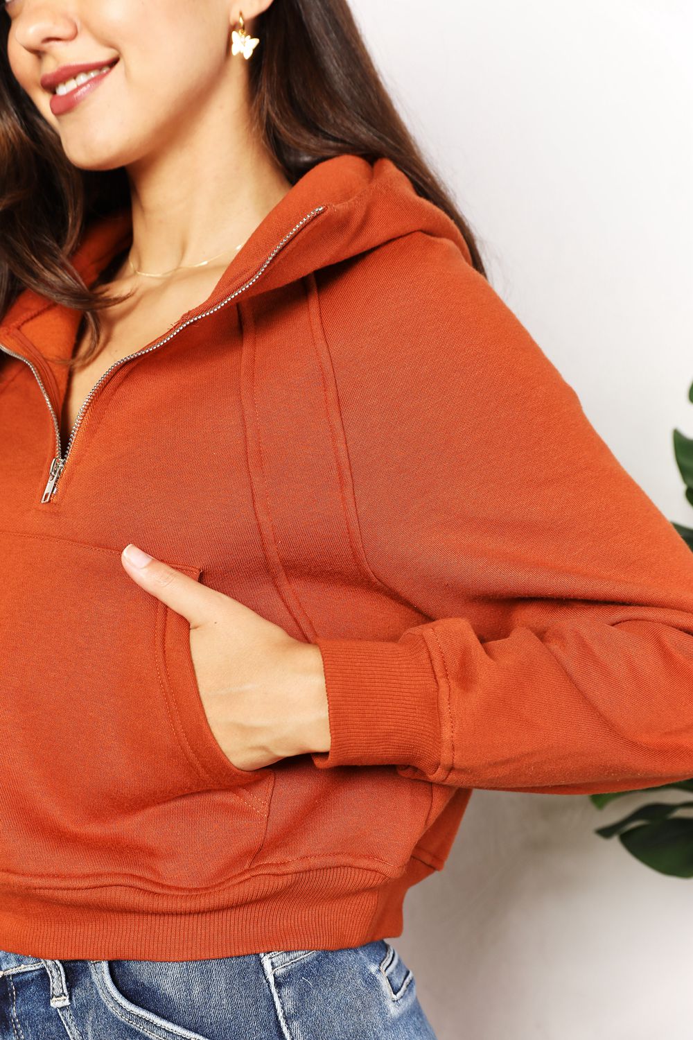 Half-Zip Long Sleeve Cropped Hoodie