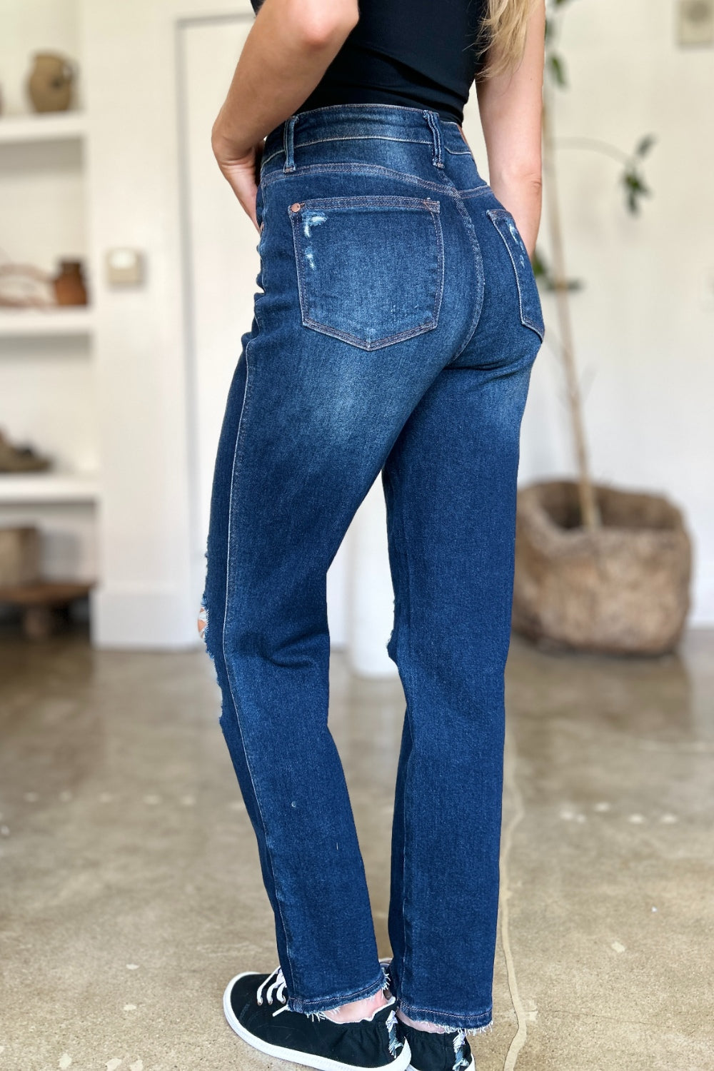 High Waist Rigid Magic Heavy Destroy Straight Jeans