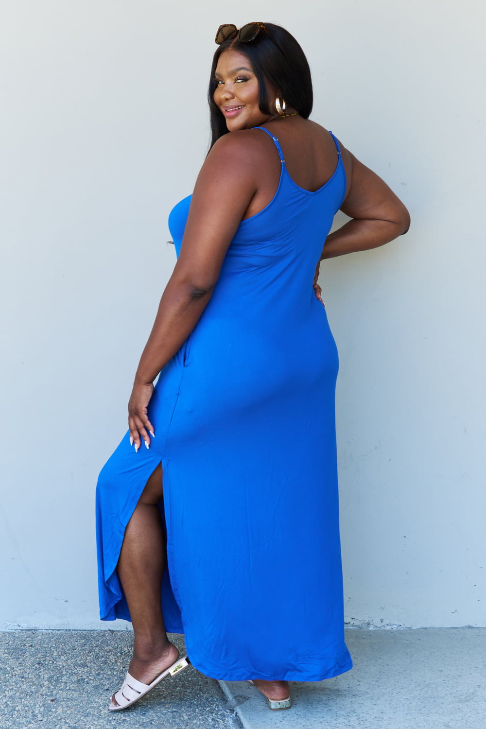 Good Energy Cami Side Slit Maxi Dress in Royal Blue