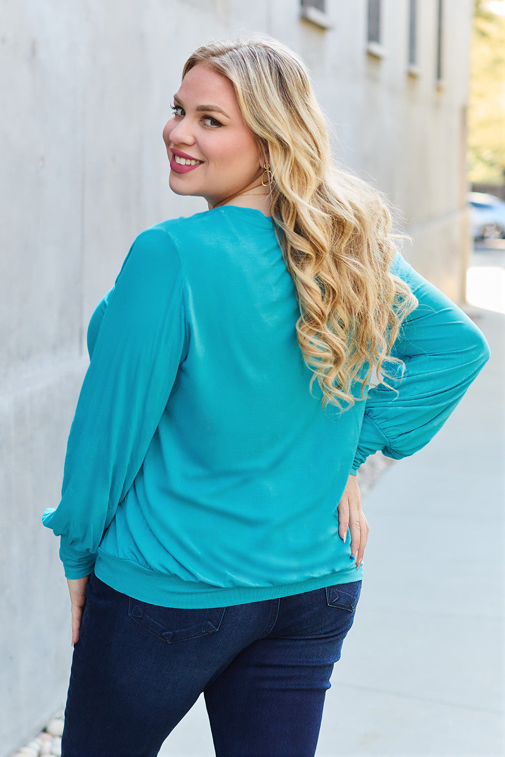 V-Neck Lantern Sleeve Blouse