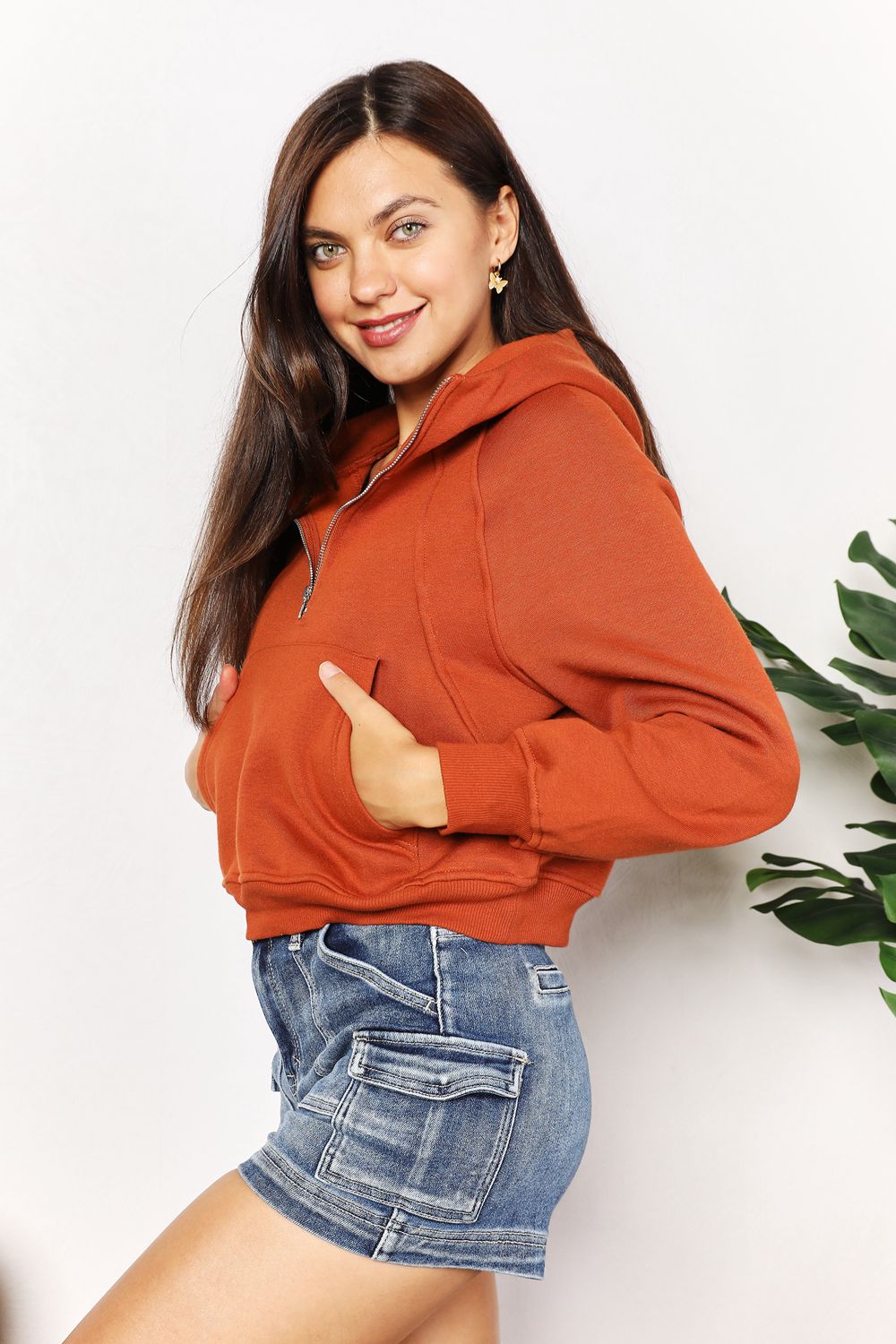 Half-Zip Long Sleeve Cropped Hoodie