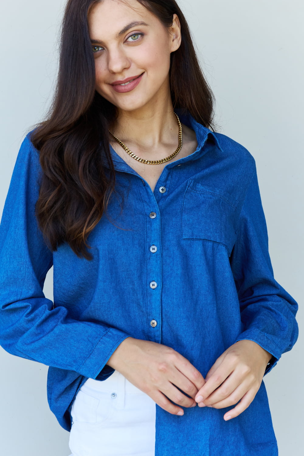 Denim Button Down Long Sleeve Shirt