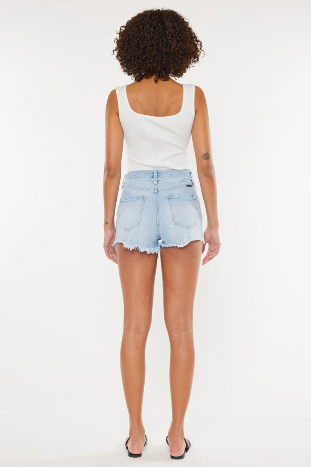 Distressed Button Fly Denim Shorts