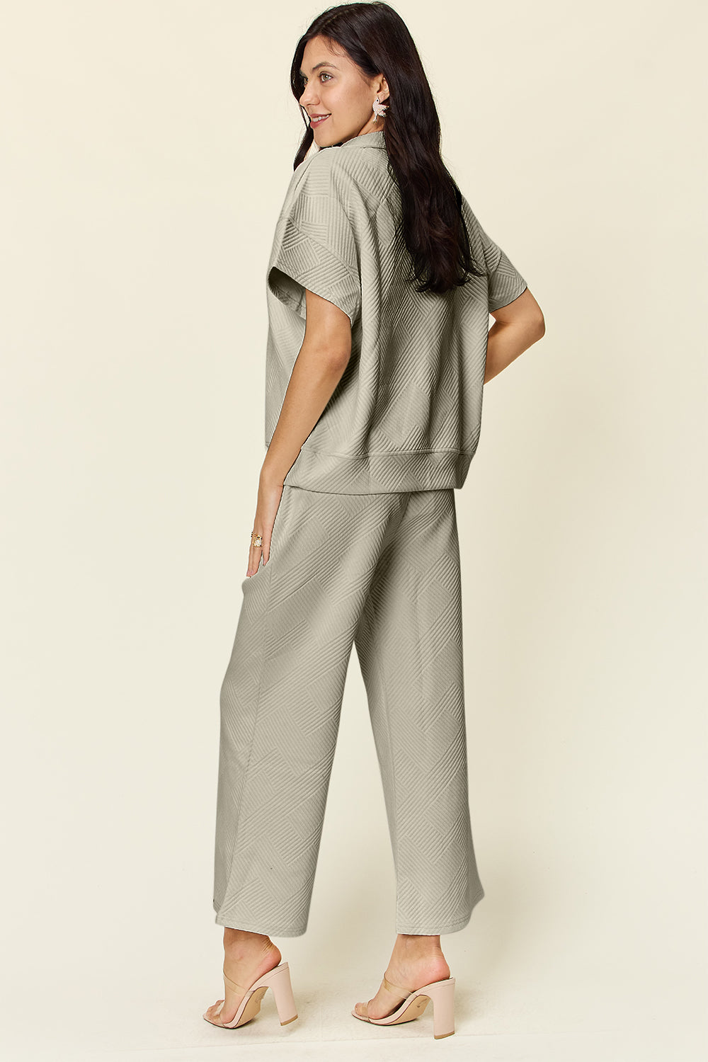 Half Zip Short Sleeve Top and Pants Set