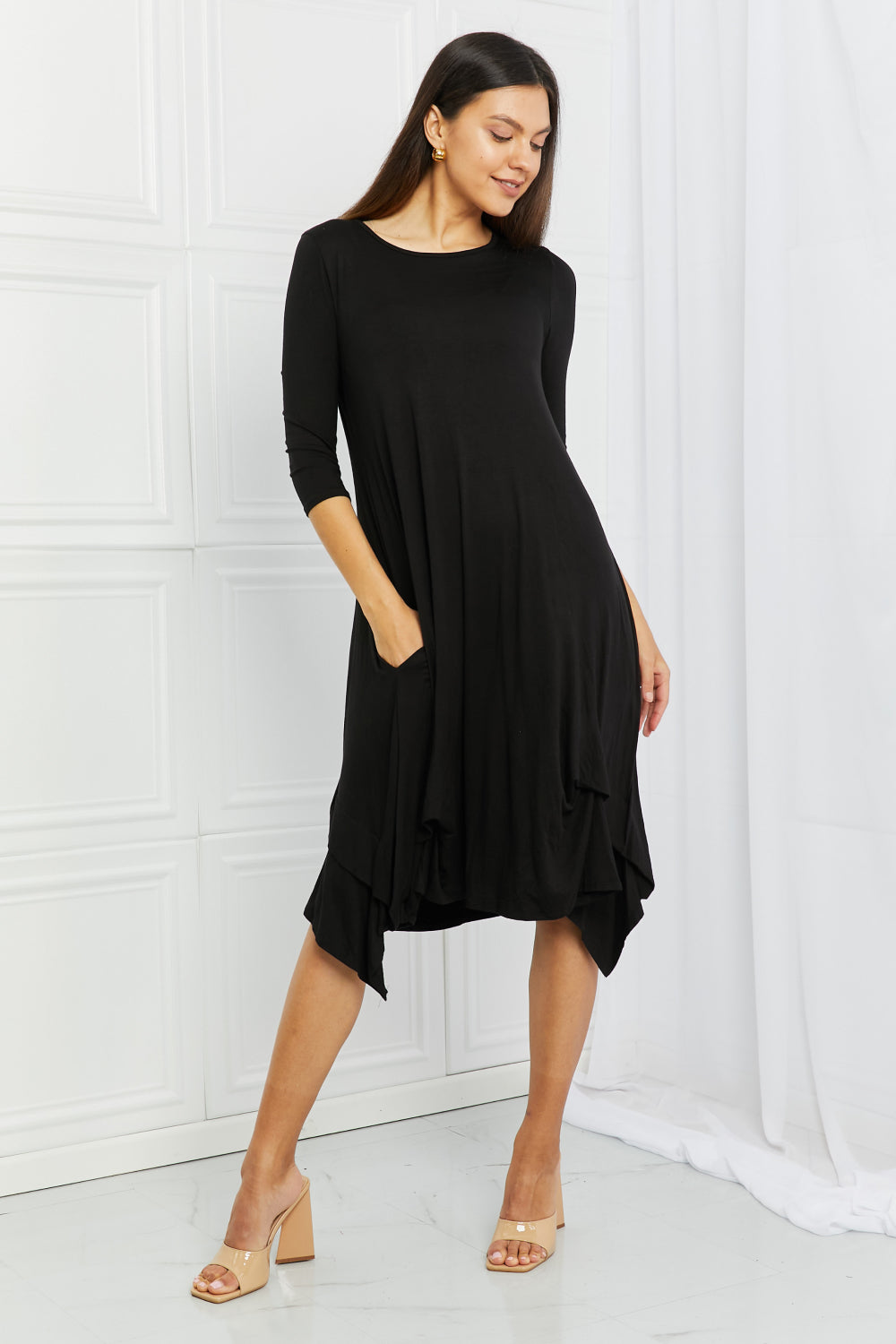 Pick-up Hem Asymmetric Midi Dress