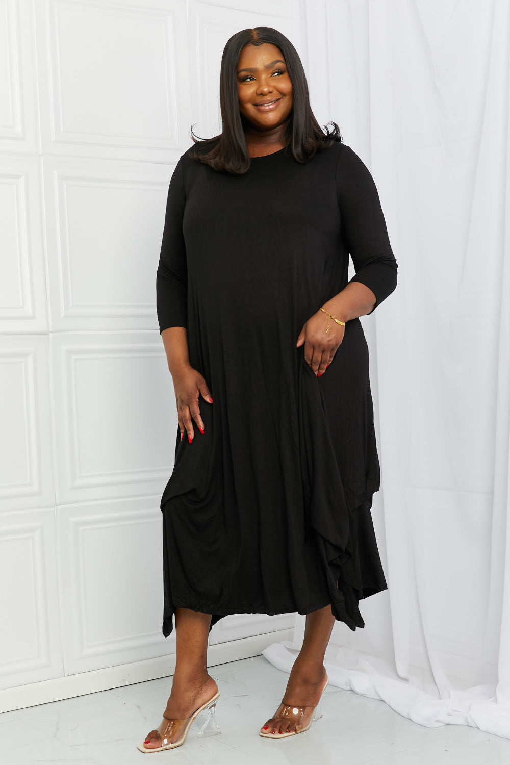 Pick-up Hem Asymmetric Midi Dress