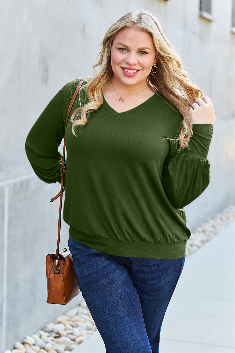 V-Neck Lantern Sleeve Blouse