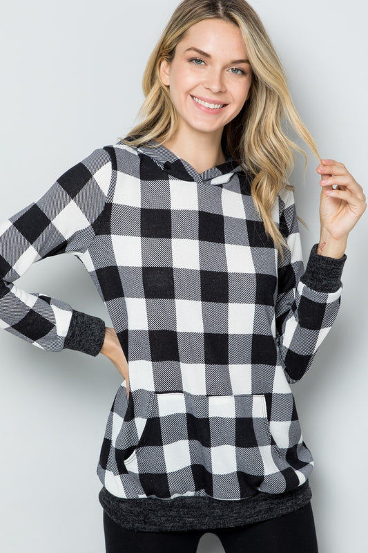 Contrast Plaid Long Sleeve Hoodie