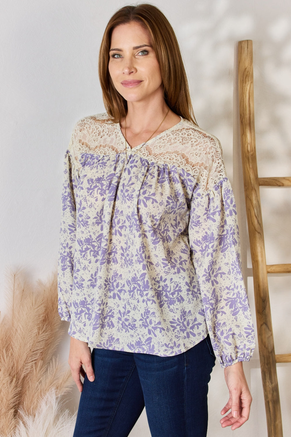 Lace Detail Printed Blouse