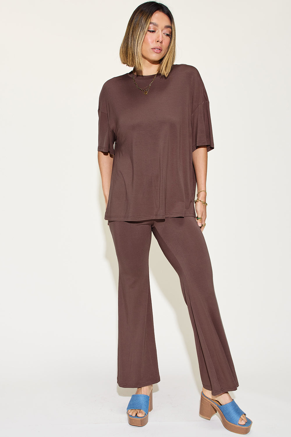 Bamboo Drop Shoulder T-Shirt and Flare Pants Set