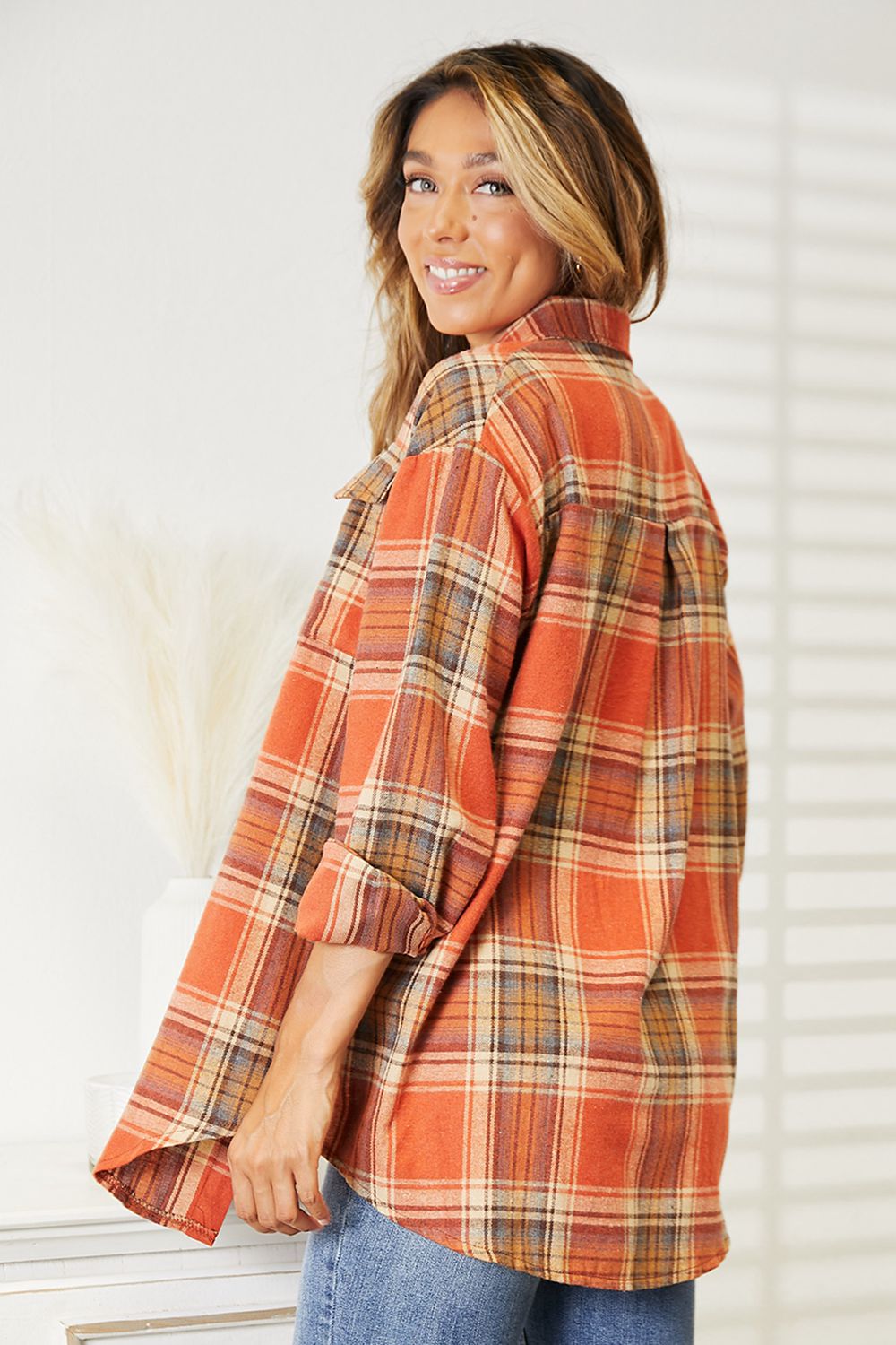 Plaid Dropped Shoulder Long Sleeve Shirt