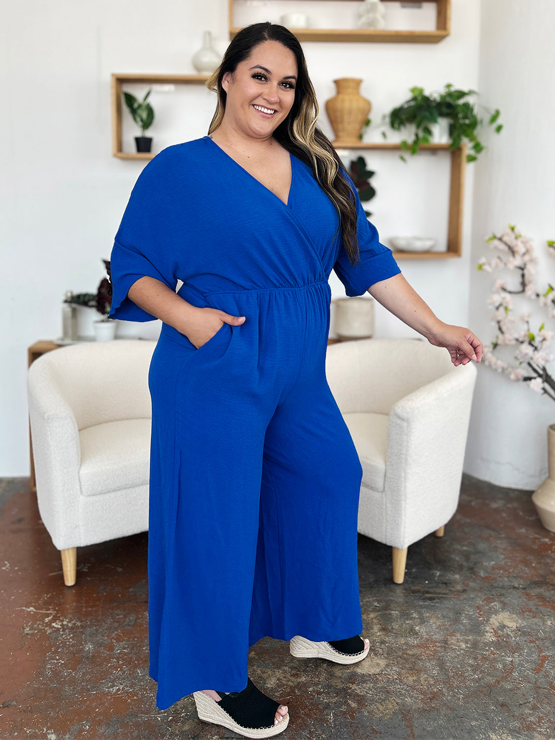 Surplice Wide Leg Jumpsuit with Pockets