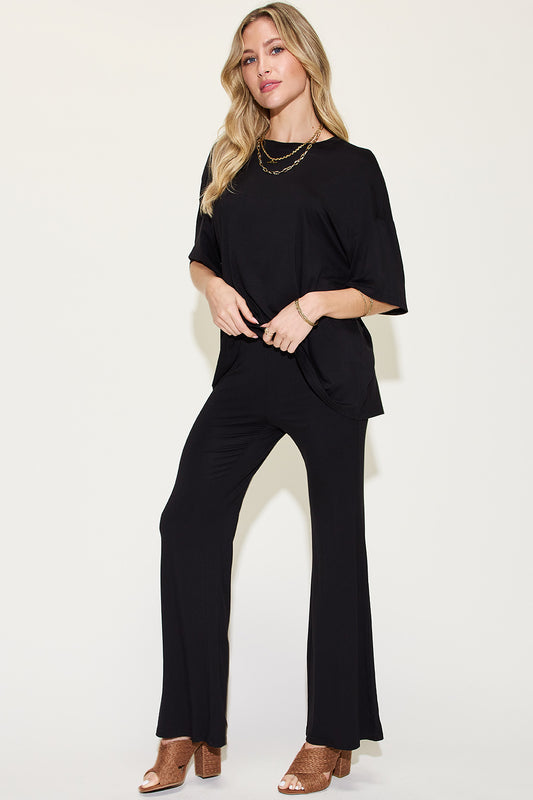 Bamboo Drop Shoulder T-Shirt and Flare Pants Set