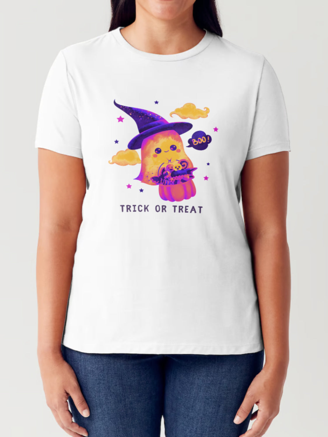 TRICK OR TREAT Ghost Graphic Short Sleeve T-Shirt