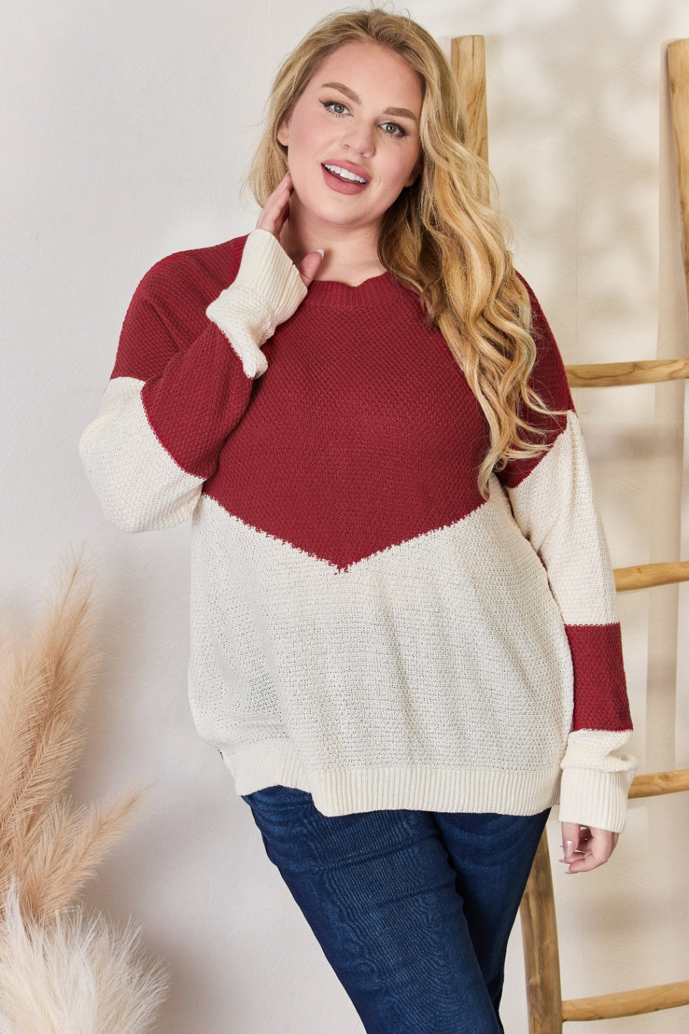 Color Block Dropped Shoulder Knit Top