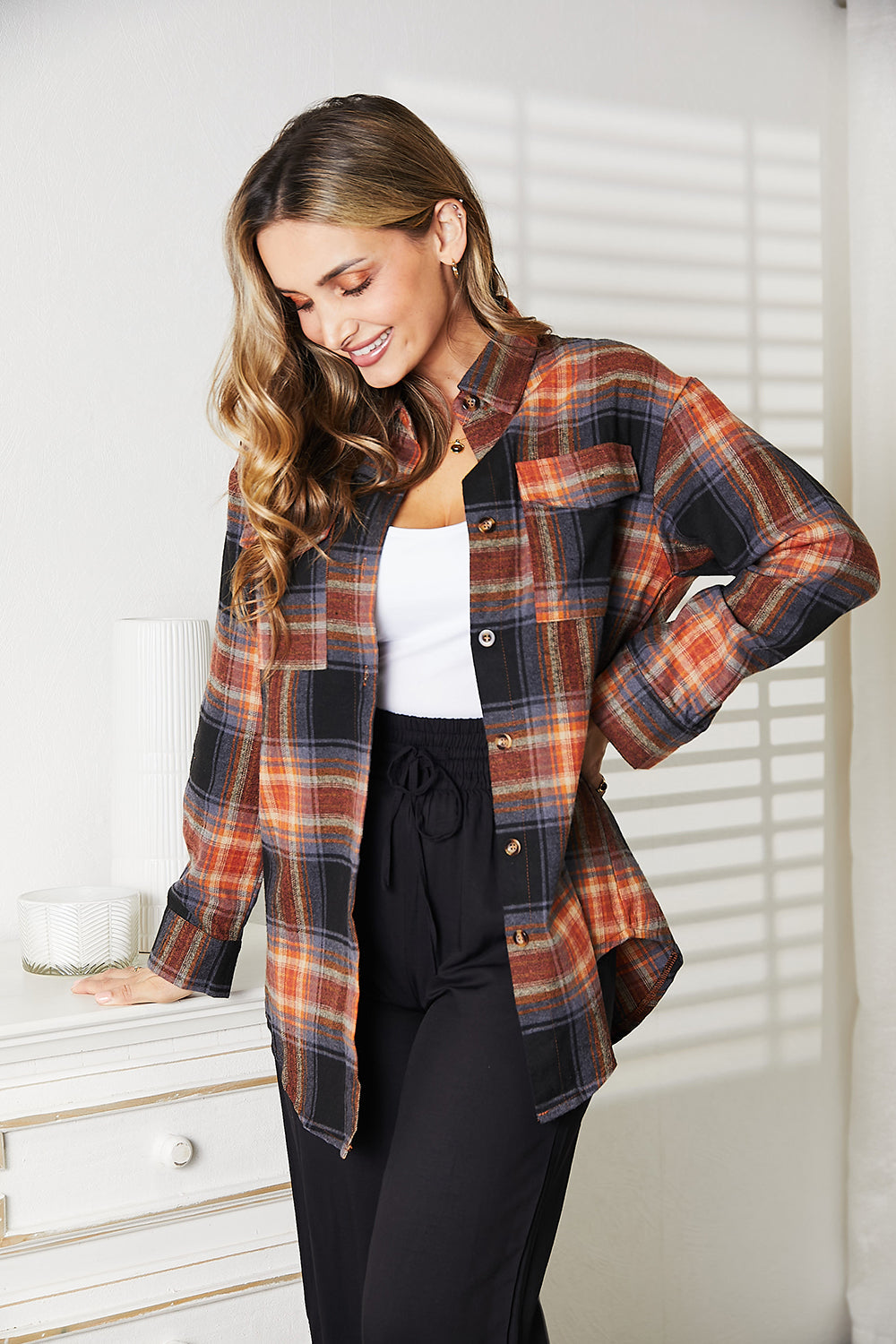 Plaid Dropped Shoulder Long Sleeve Shirt