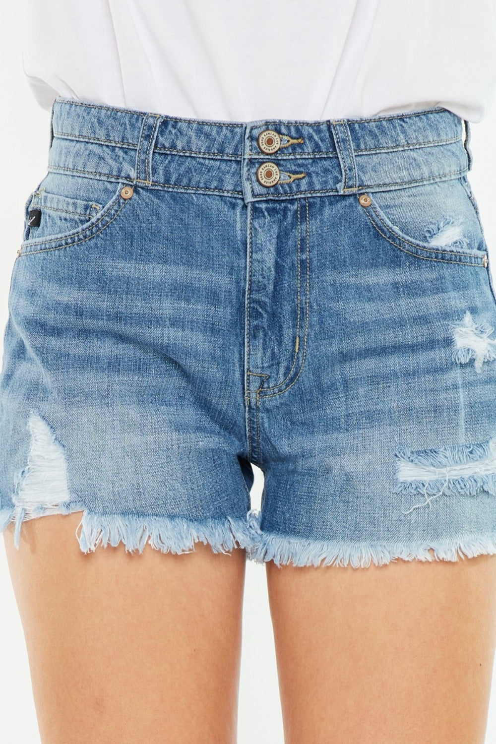 High Rise Raw Hem Denim Shorts