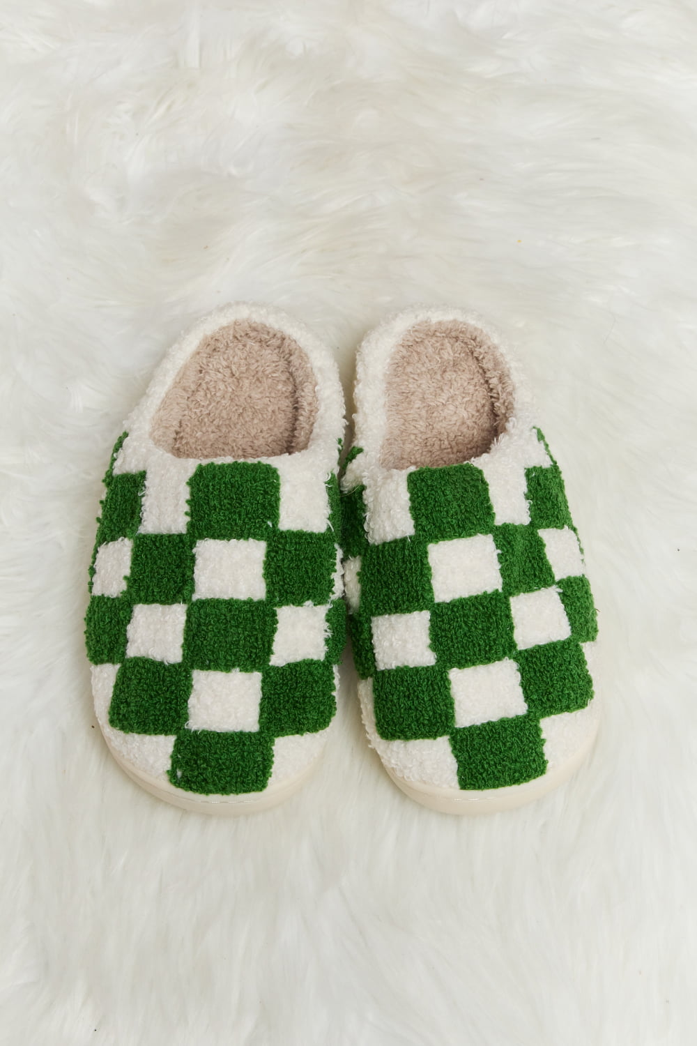 Checkered Print Plush Slide Slippers