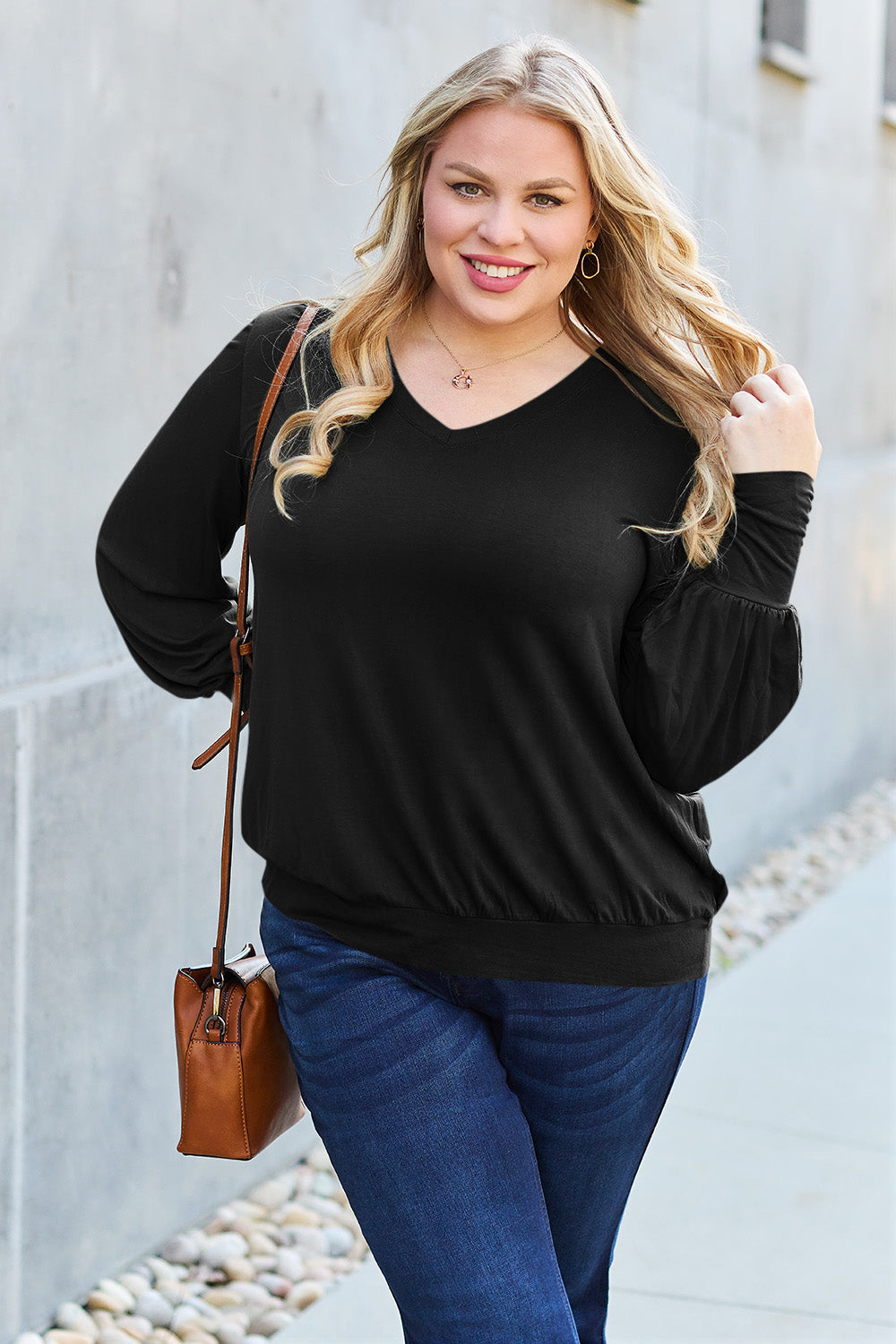 V-Neck Lantern Sleeve Blouse