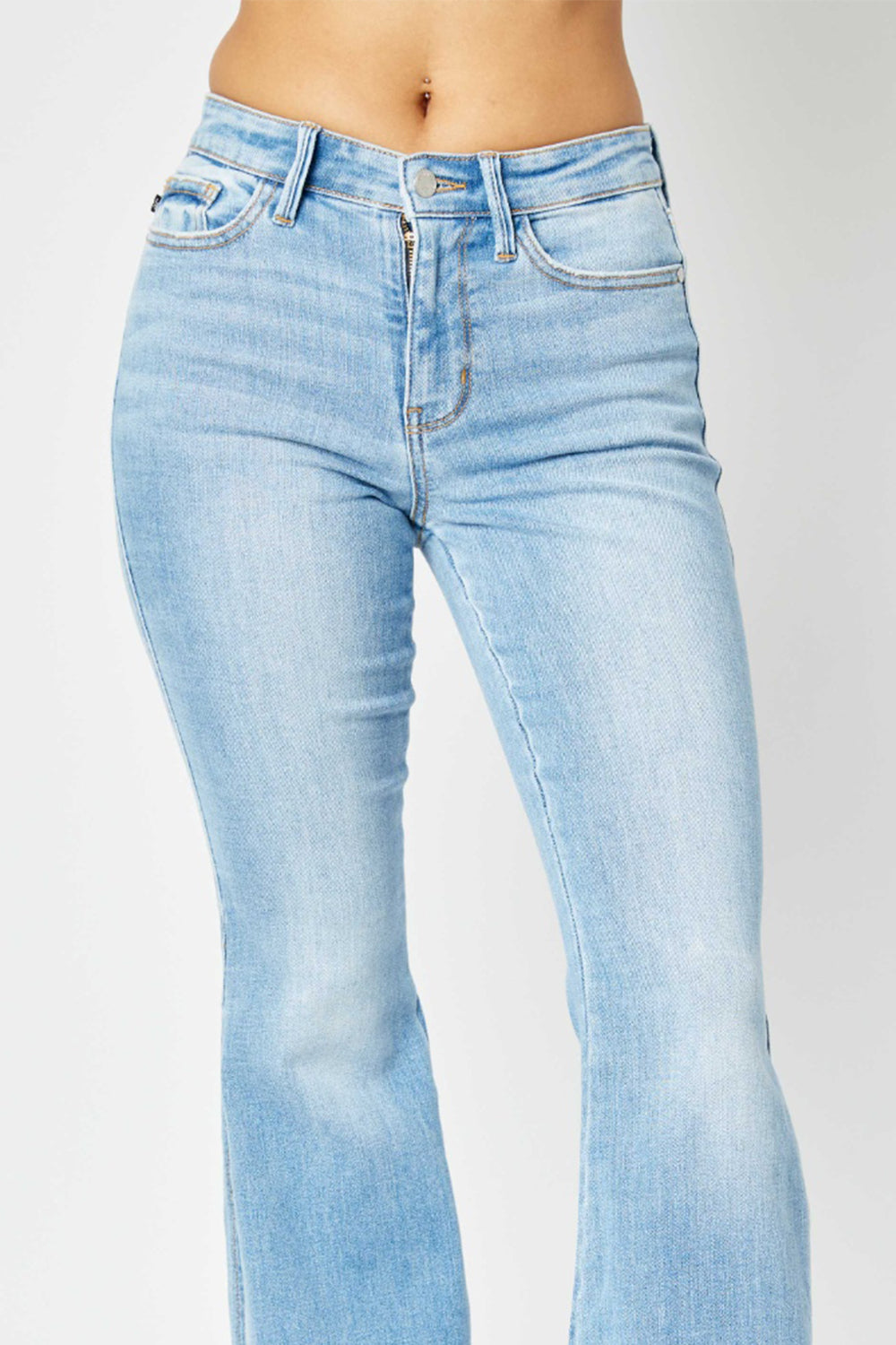 Mid Rise Raw Hem Slit Flare Jeans