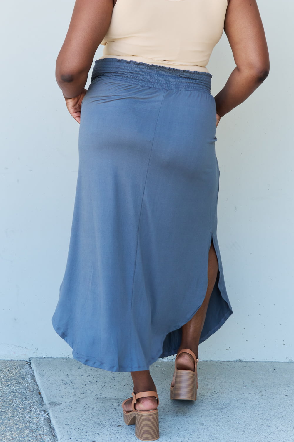 Comfort Princess High Waist Scoop Hem Maxi Skirt in Dusty Blue